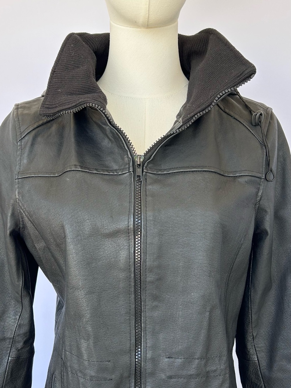 Bromley Women’s Leather Coat Detachable Hood Full Zip Black Size Medium